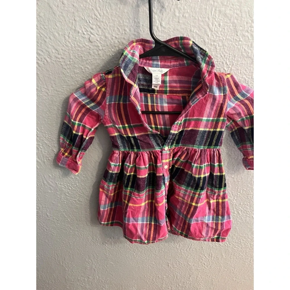 Ralph Lauren Girls Plaid Button Down Dress‎ Size 18 Months